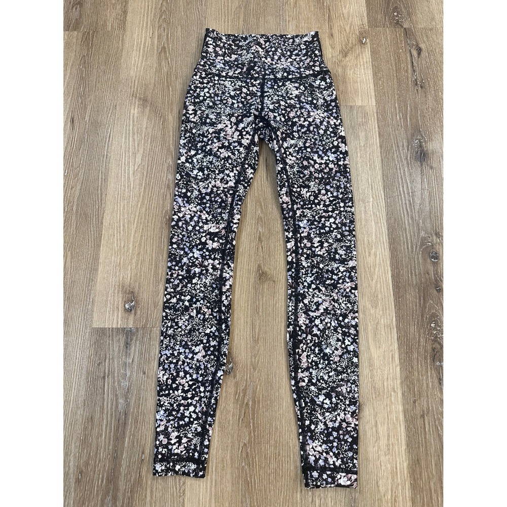 Lululemon High Rise Pace‎ Rival Floral Leggings Black Multi Color Size 2 Yoga